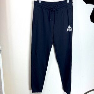 (T3)NWT Kappa, black unisex sports pants with elastic at the waist and ankles,XL